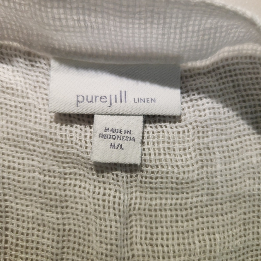 Pure Jill J Jill Poncho Shawl White Gauze 100% Linen Asymmetrical Boho M/L - Picture 5 of 7